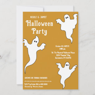 3 Geesten Oranje Witte Whimsical Halloween Feestje Kaart