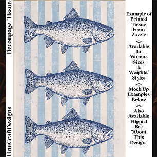3 Gestileerde Forel, Aqua Blauwe Strepen FM8R Deco Tissuepapier