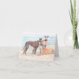 3 Greyhound op het strand Dog Art Note Kaart