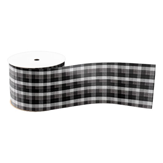 3" Grosgrain Lint Xmas Baffalo Plaid Zwart Wit (Spoel)