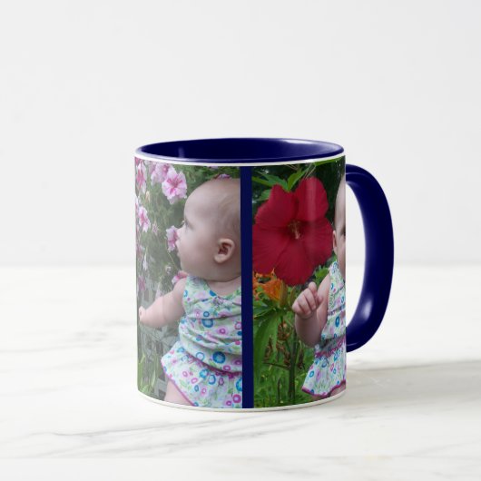 3 grote foto's blauwe achtergrond eenvoudig te upl mok (Voorkant rechts)