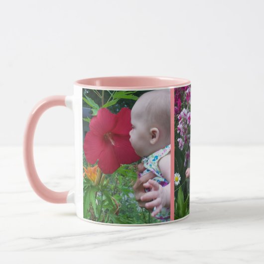 3 grote foto's roze achtergrond eenvoudig uploaden mok (Links)