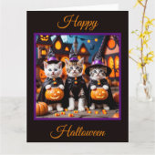 3 Halloween Kittens Trick of Treating Kaart (Gele Bloem)