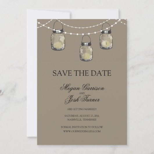 3 Hangen Mason Jars - BEWAAR DE DATUM Save The Date (Voorkant)