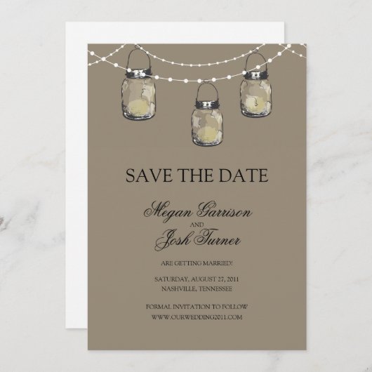 3 Hangen Mason Jars - BEWAAR DE DATUM Save The Date (Voorkant / Achterkant)