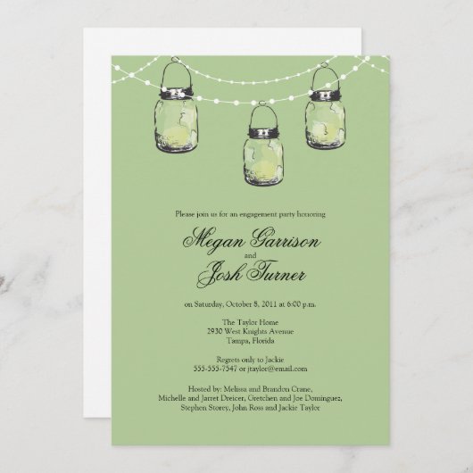 3 Hangende Mason Jars - Verlovingsfeest Kaart (Voorkant / Achterkant)