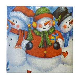 3 Happy Snowmen Tegeltje