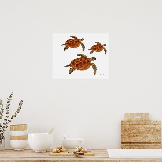 3 Hawksbill Turtles Poster (Keuken)