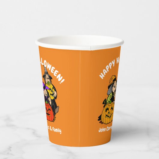 3 heks en Jack O'Lantern Halloween Fun Papieren Bekers (Rechts)