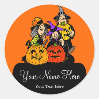 3 heks en Jack O'Lantern Halloween Ronde Sticker