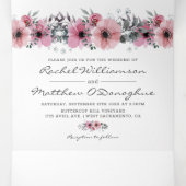 3 in 1 Elegante Roze Waterverf Bloemenbruiloft Drieluik Uitnodiging (Binnenkant midden)