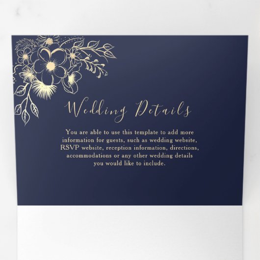 3 in 1 Roze Goud en Marine Huwelijk Drieluik Uitnodiging (Binnenzijde eerst)