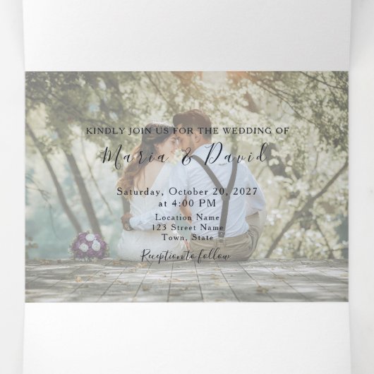 3 in 1 Roze Goud en Marine Huwelijk Drieluik Uitnodiging (Binnenkant midden)