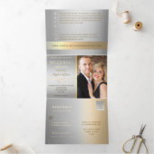 3-in-1 Silver en Gold Photo Wedding Drieluik Uitnodiging (Binnen)