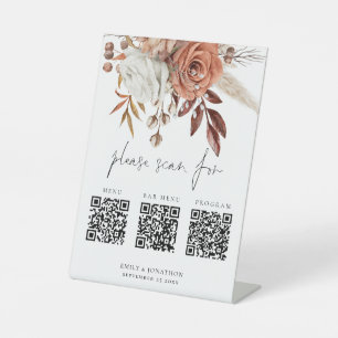 3 in één Qr Codes Bar Menu Programme Florals Wedde Reclamebord Met Voetstuk