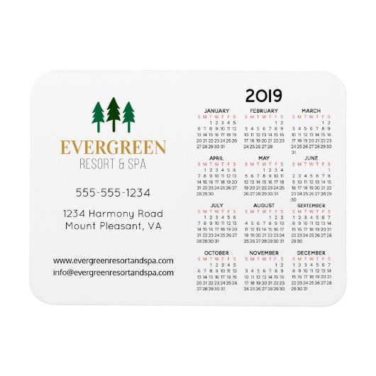 3-inch x 4-inch Visitekaartje 2019 jaarrooster Magneet (Horizontaal)