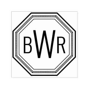3 Initiaal Letter Monogram #1 Achthoekig Frame Zelfinktende Stempel