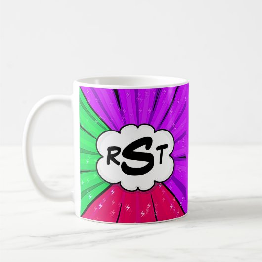 3 Initiaal Letter Monogram Pop Art Cloud Koffiemok (Links)