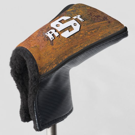 3 Initiaal Letter Monogram Rusty Steel Bord Kijk Golfheadcover (3/4 voorkant)