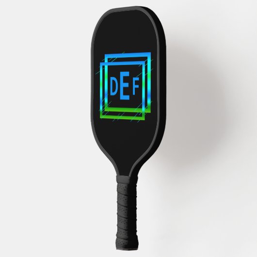 3 Initiaal Monogram Blauw Groen Geometrisch Pickleball Paddle (Links)