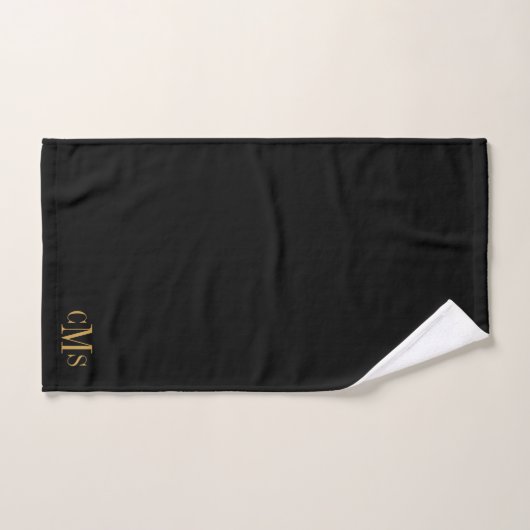 3 Initiaal Monogram Gouden Script Naam Zwart Bad Handdoek (Handdoek)