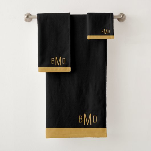 3 Initiaal Monogram Gouden Script Naam Zwart Bad Handdoek (Insitu)