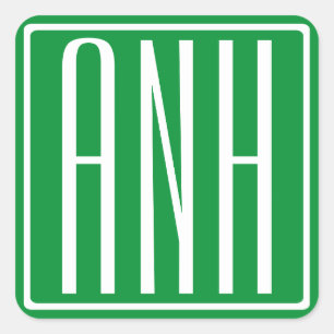 3 Initiaal Monogram Groen & Wit Vierkante Sticker