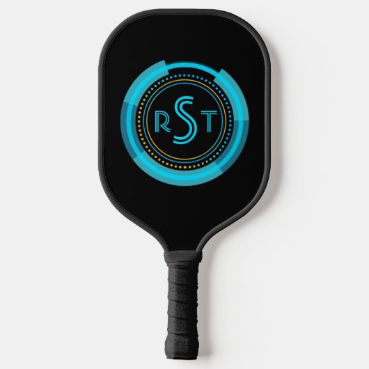 3 Initiaal Monogram Letter Futuristic Tech Cirkel Pickleball Paddle (Achterkant)