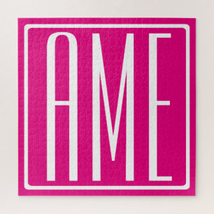 3 Initiaal Monogram Wit Op Heet Roze Legpuzzel