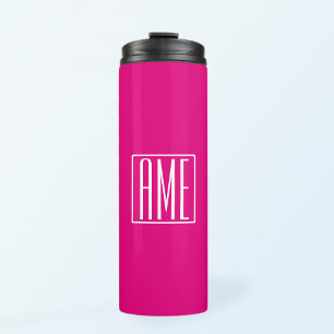 3 Initiaal Monogram Wit Op Heet Roze Thermosbeker