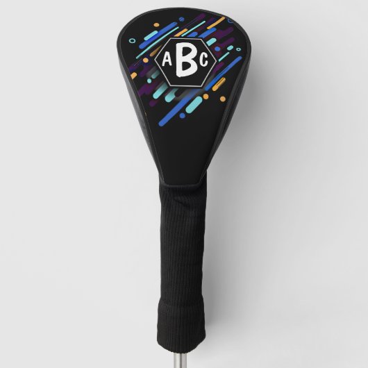 3 Initiaal Monogram zwart Lijst Blauwe Verf Golfheadcover (Voorkant)