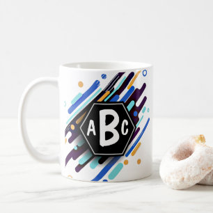3 Initiaal Monogram zwart Lijst Blauwe Verf Koffiemok
