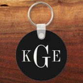 3 initiaal monogram zwarte witte groomsmen sleutelhanger (Voorkant)