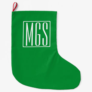 3 Initialen Monogram   Groen en wit Grote Kerstsok