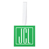 3 Initialen Monogram | Groen en wit Kubus Ornament (Voorkant)