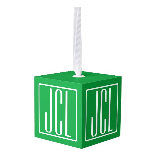 3 Initialen Monogram | Groen en wit Kubus Ornament (Achter hoekig)