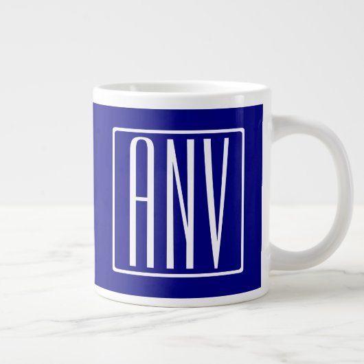 3 Initialen Monogram | Navy Blue en White Extra Grote Beker (Rechts)