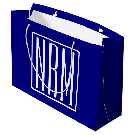 3 Initialen Monogram | Navy Blue en White Groot Cadeauzakje (Achterkant Gekanteld)