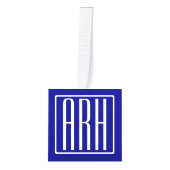 3 Initialen Monogram | Navy Blue en White Kubus Ornament (Voorkant)