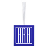 3 Initialen Monogram | Navy Blue en White Kubus Ornament (Rechts)