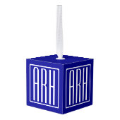 3 Initialen Monogram | Navy Blue en White Kubus Ornament (Achter hoekig)