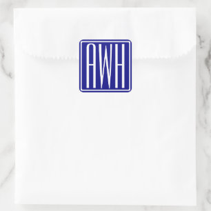 3 Initialen Monogram   Navy Blue en White Vierkante Sticker