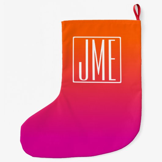 3 Initialen Monogram | Oranje roze gradiënt Grote Kerstsok (Achterkant)