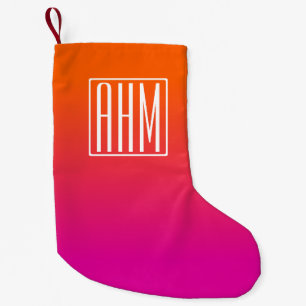 3 Initialen Monogram   Oranje tot Roze gradiënt Kleine Kerstsok