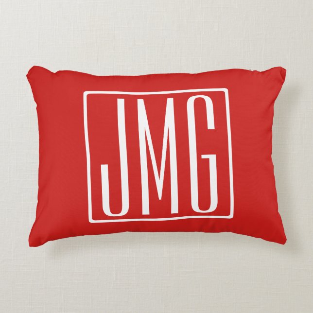 3 Initialen Monogram | Rood en wit (of dij kleur) Accent Kussen (Voorkant)