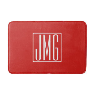 3 Initialen Monogram   Rood en wit (of dij kleur) Badmat