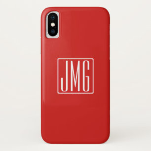 3 Initialen Monogram   Rood en wit (of dij kleur) iPhone X Hoesje
