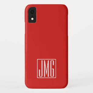 3 Initialen Monogram Rood en wit (of dij kleur) iPhone XR Hoesje