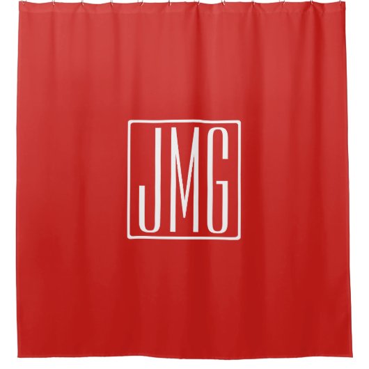 3 Initialen Monogram | Rood en wit (of dij kleur) Douchegordijn (Voorkant)