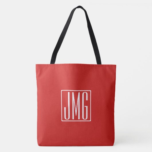 3 Initialen Monogram | Rood en wit (of dij kleur) Draagtas (Voorkant)